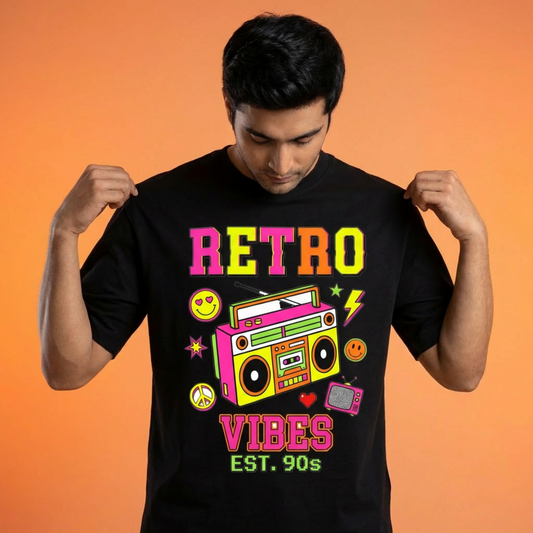 Retro Vibes T-Shirt Close-up - 240 GSM Premium Cotton Detail